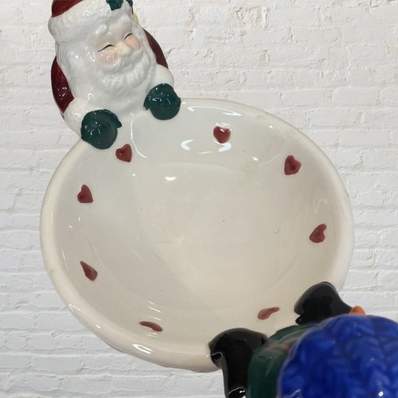 VINTAGE SERVEWARE -- Christmas Chip & Dip/Cheese Ball/Snack Bowl, Santa, Frosty - Picture 3 of 7